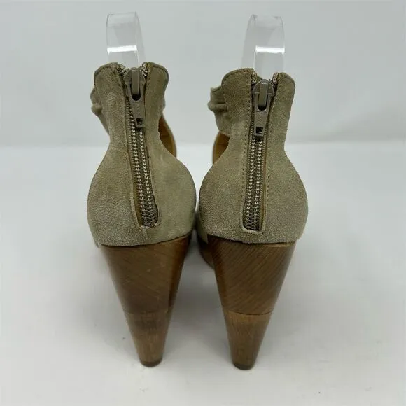 Coclico Women's Green T-Strap Peep Toe Pumps Size 39 Wood Platform Back Zipper