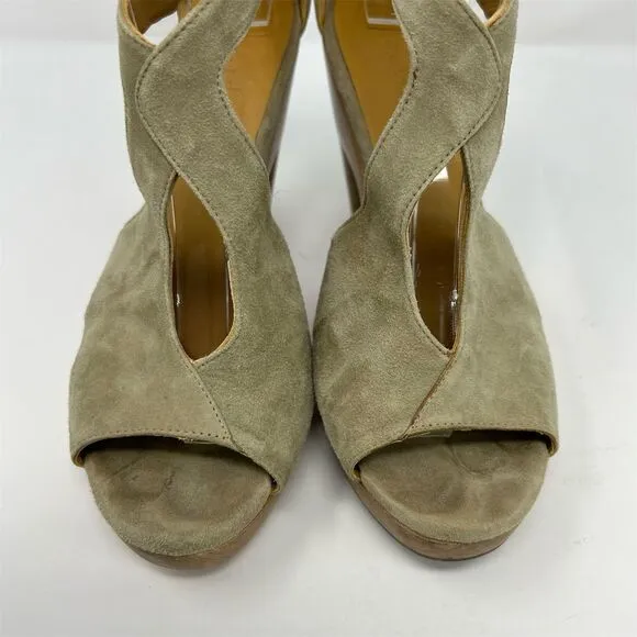 Coclico Women's Green T-Strap Peep Toe Pumps Size 39 Wood Platform Back Zipper