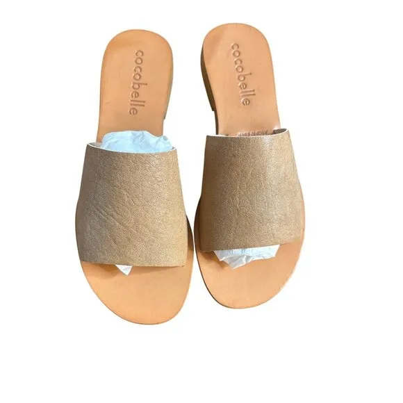 Cocobelle Women's Bhea Mocha Leather Slide Sandal Size 7.5 NIB
