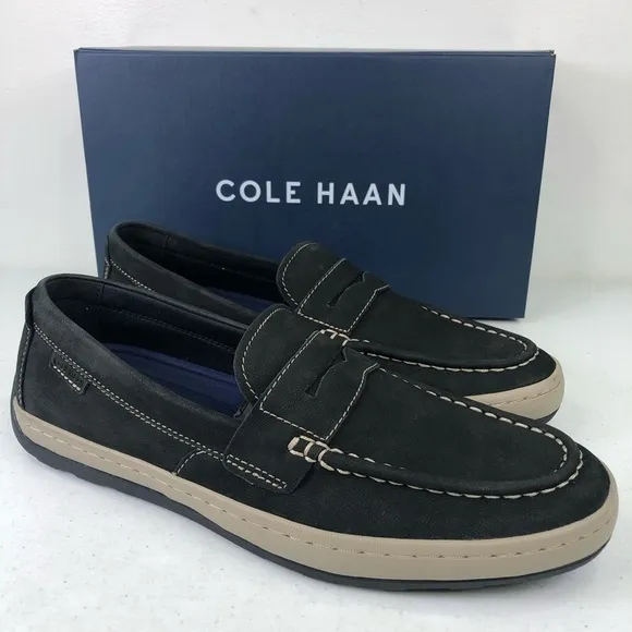 COLE Haan Claude Suede Black Penny Loafer Shoes