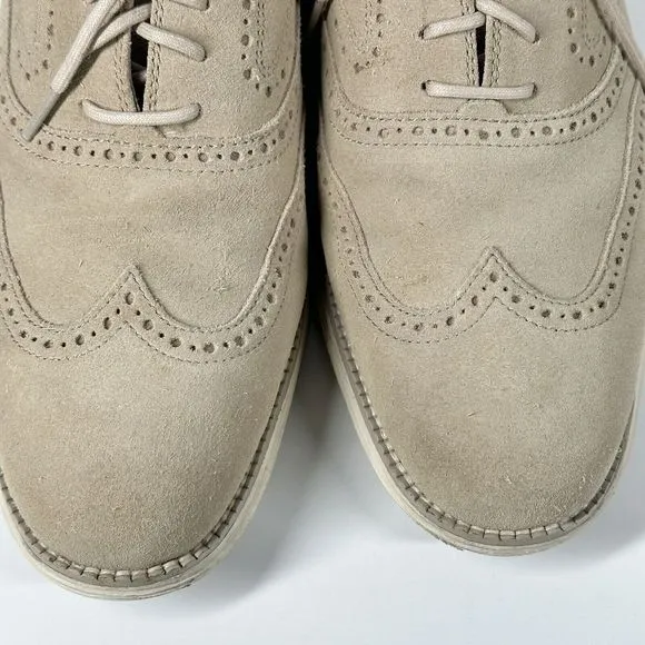 Cole Haan Lunargrand Wingtip Cream Beige Suede Shoes C24917  Mens Size 10 M