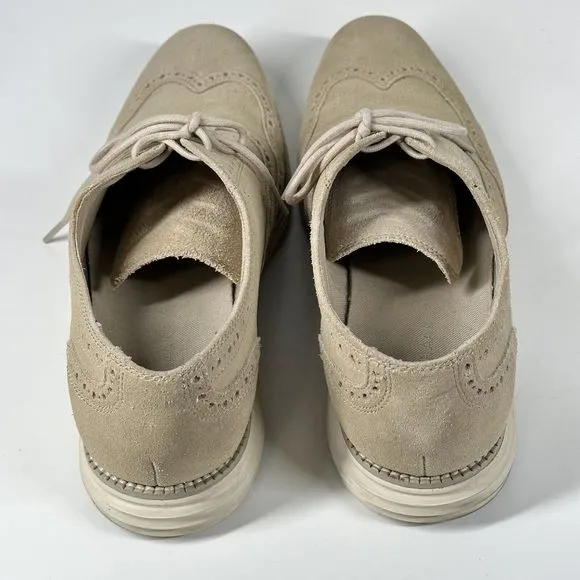 Cole Haan Lunargrand Wingtip Cream Beige Suede Shoes C24917  Mens Size 10 M