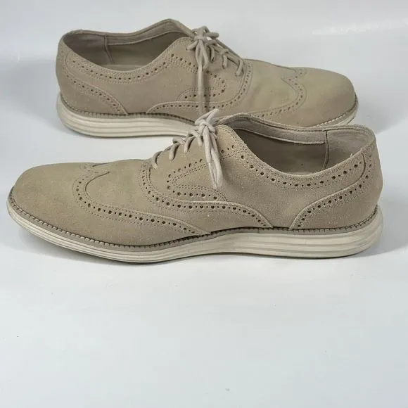 Cole Haan Lunargrand Wingtip Cream Beige Suede Shoes C24917  Mens Size 10 M