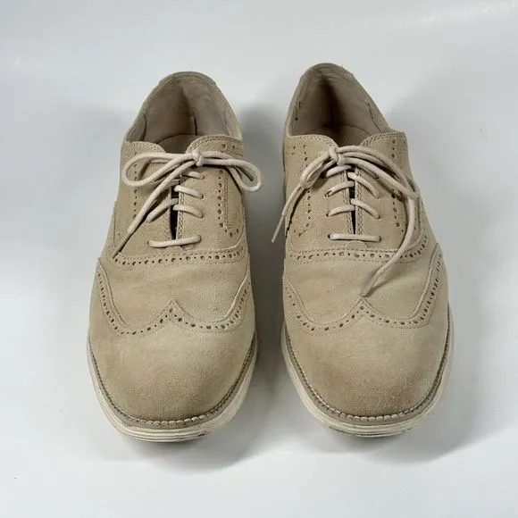 Cole Haan Lunargrand Wingtip Cream Beige Suede Shoes C24917  Mens Size 10 M