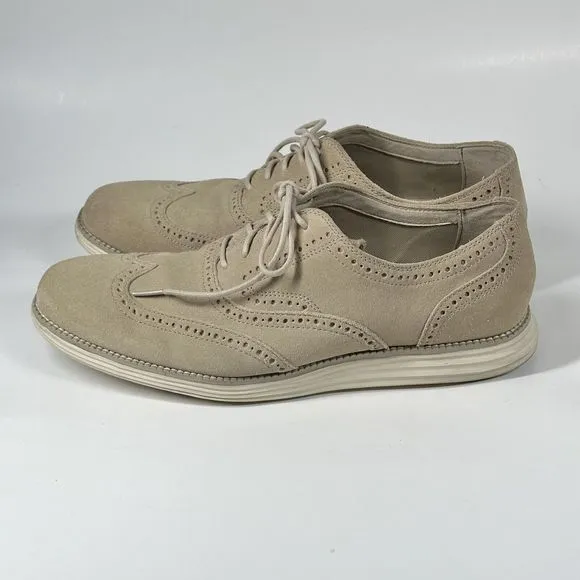 Cole Haan Lunargrand Wingtip Cream Beige Suede Shoes C24917  Mens Size 10 M