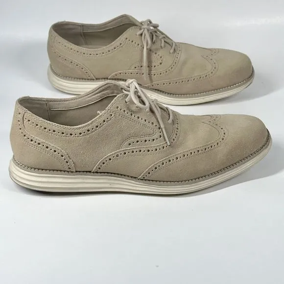 Cole Haan Lunargrand Wingtip Cream Beige Suede Shoes C24917  Mens Size 10 M