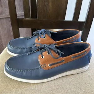 Cole Haan Men’s Cornell 2 Eye Leather Boat Shoes Loafers Blue Brown Size 10