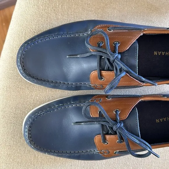 Cole Haan Men’s Cornell 2 Eye Leather Boat Shoes Loafers Blue Brown Size 10