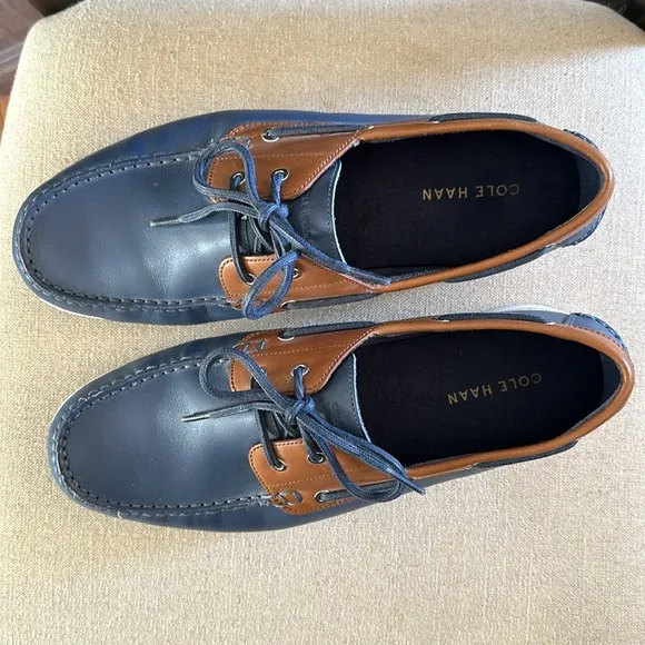 Cole Haan Men’s Cornell 2 Eye Leather Boat Shoes Loafers Blue Brown Size 10