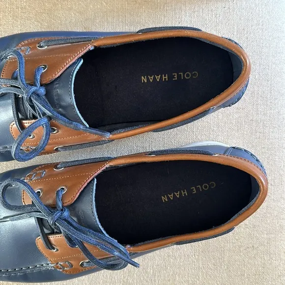 Cole Haan Men’s Cornell 2 Eye Leather Boat Shoes Loafers Blue Brown Size 10