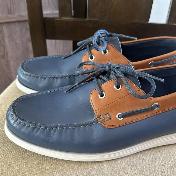 Cole Haan Men’s Cornell 2 Eye Leather Boat Shoes Loafers Blue Brown Size 10