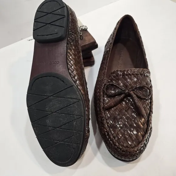 COLE HAAN Shoes Mens 10M Brown Leather Weave Loafers Woven Made in Brazil 10240