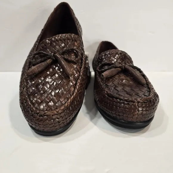 COLE HAAN Shoes Mens 10M Brown Leather Weave Loafers Woven Made in Brazil 10240
