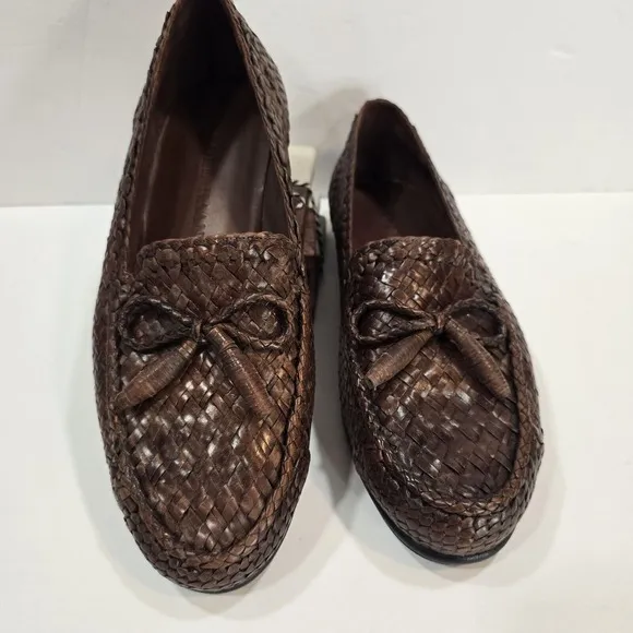 COLE HAAN Shoes Mens 10M Brown Leather Weave Loafers Woven Made in Brazil 10240