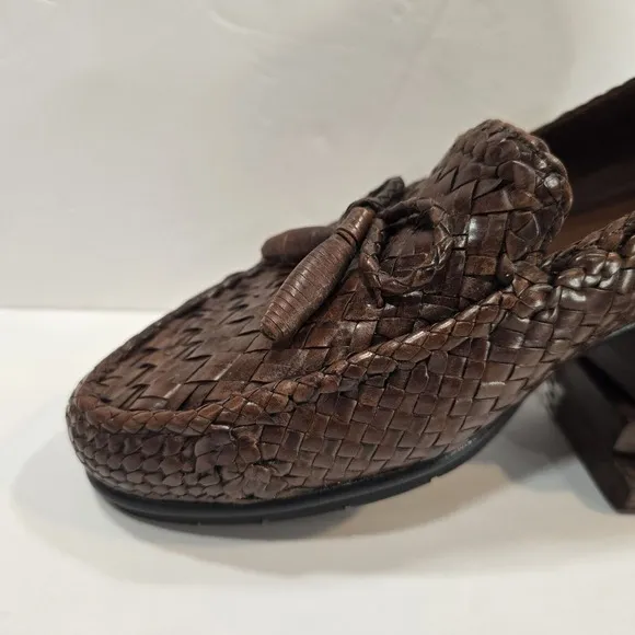 COLE HAAN Shoes Mens 10M Brown Leather Weave Loafers Woven Made in Brazil 10240