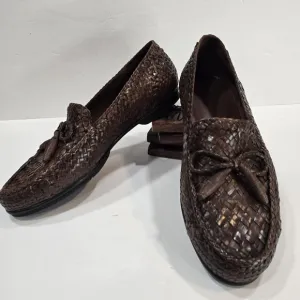 COLE HAAN Shoes Mens 10M Brown Leather Weave Loafers Woven Made in Brazil 10240
