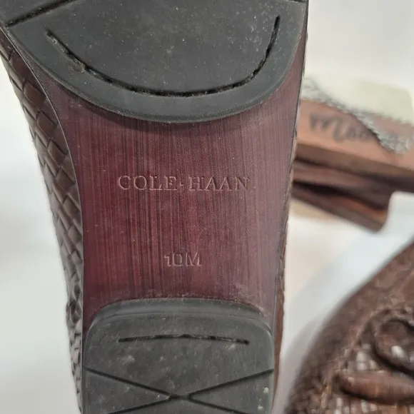 COLE HAAN Shoes Mens 10M Brown Leather Weave Loafers Woven Made in Brazil 10240
