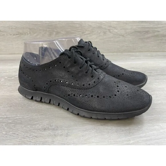 Cole Haan Zerogrand D44886 Women's Black Suede Leather Wing Tip Oxford Shoes 9