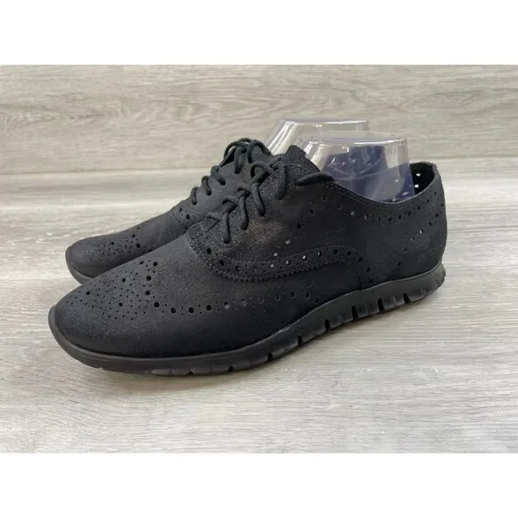 Cole Haan Zerogrand D44886 Women's Black Suede Leather Wing Tip Oxford Shoes 9