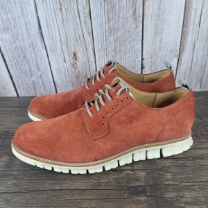 Cole Haan ZeroGrand Plain Oxford Sneakers Red Orange Suede Shoes Mens 9.5 M