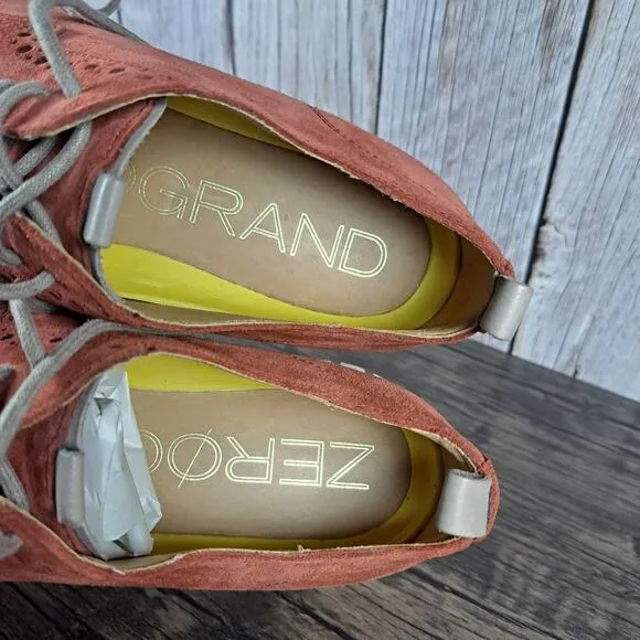 Cole Haan ZeroGrand Plain Oxford Sneakers Red Orange Suede Shoes Mens 9.5 M