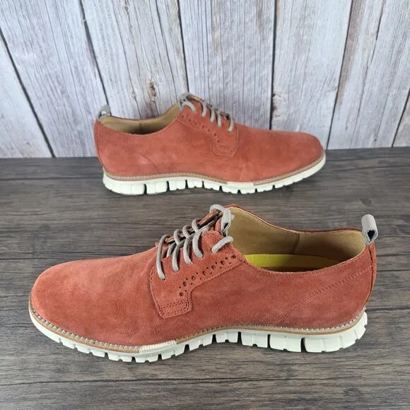 Cole Haan ZeroGrand Plain Oxford Sneakers Red Orange Suede Shoes Mens 9.5 M