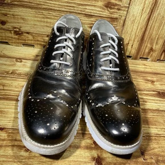 Cole Haan Men's ZeroGrand Silver Leather Wingtip Oxford Shoes Size: 13M