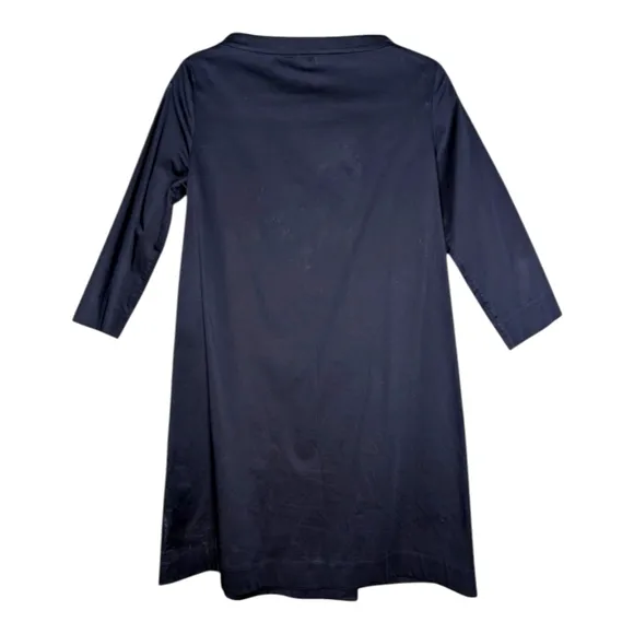 COS Stand-Up Collar Boat neck A-Line Navy Cotton Center Slit Pleat Mini Dress 4