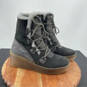 Cougar Dylan WP Gray Suede Lace Up Wedge Boots Shearling &amp; Winter Pile Lining 8