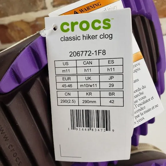 CROCS Classic Hiker Clog Stucco Purple Unisex Outdoor Sandals Men’s Sz 11 Malone