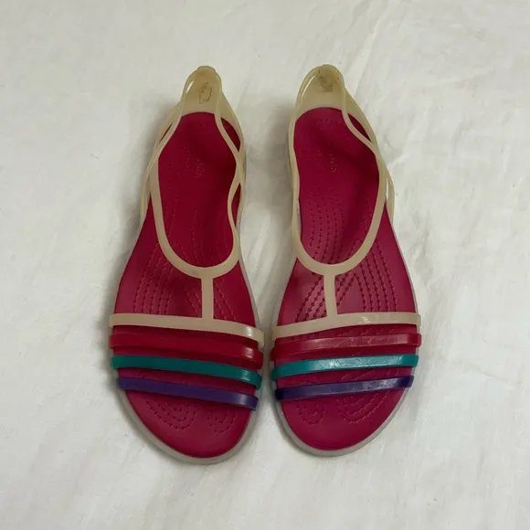 Crocs Isabella Pink Slip On Colorful Sandals Size 10 Summer Casual