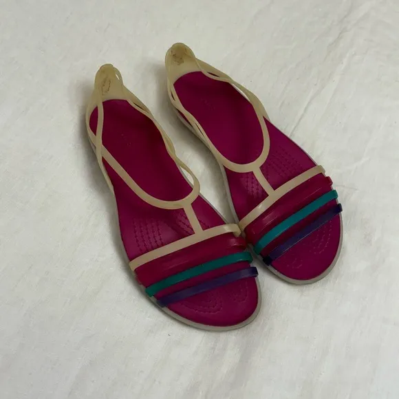 Crocs Isabella Pink Slip On Colorful Sandals Size 10 Summer Casual