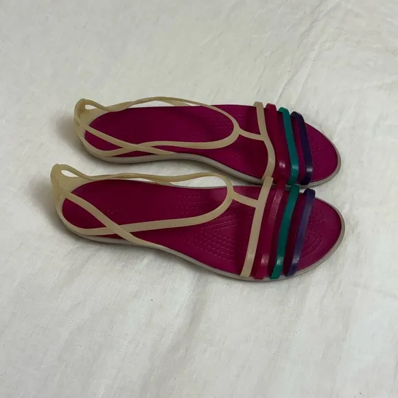 Crocs Isabella Pink Slip On Colorful Sandals Size 10 Summer Casual