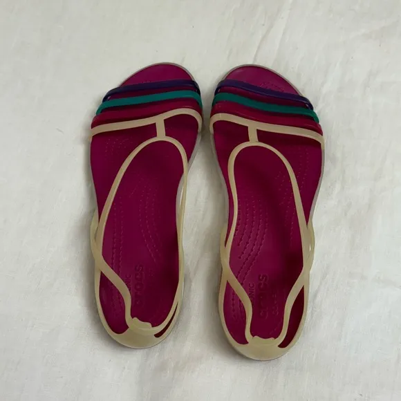 Crocs Isabella Pink Slip On Colorful Sandals Size 10 Summer Casual