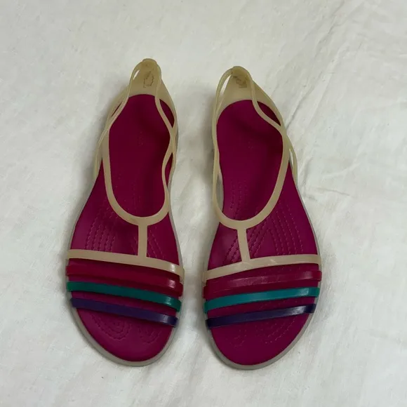 Crocs Isabella Pink Slip On Colorful Sandals Size 10 Summer Casual