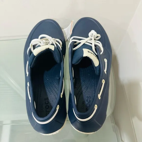 Crocs Mens Boat Shoes Navy Blue White Beach Line 206338 Sz 12  NWT