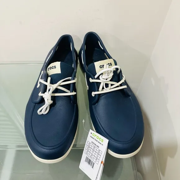 Crocs Mens Boat Shoes Navy Blue White Beach Line 206338 Sz 12  NWT