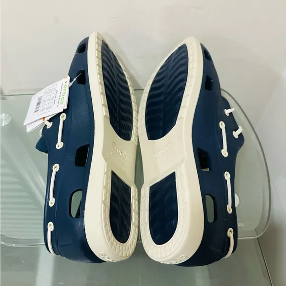 Crocs Mens Boat Shoes Navy Blue White Beach Line 206338 Sz 12  NWT