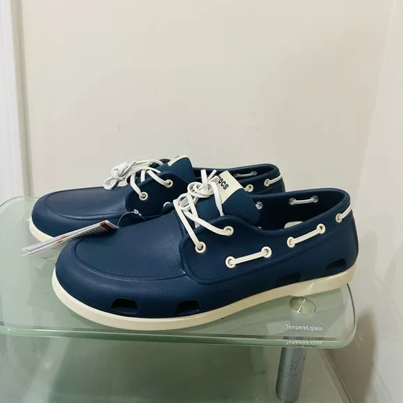 Crocs Mens Boat Shoes Navy Blue White Beach Line 206338 Sz 12  NWT