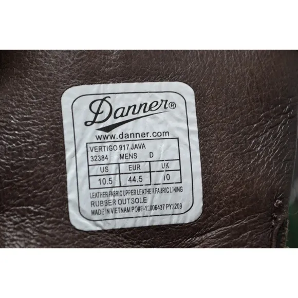 Danner Vertigo 917 Java Gore-Tex Hiking Leather Boots Dark Brown Mens 10.5 32384