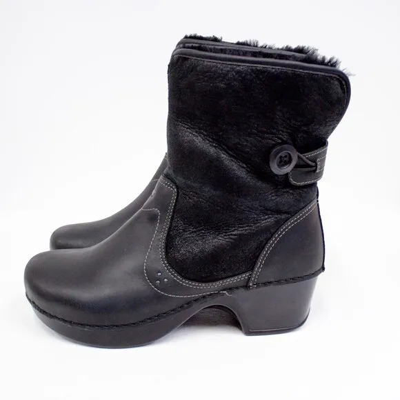 Dansko Boots Women's 8.5 Harper Black Leather Sheepskin Fur Lined Boots Size 39