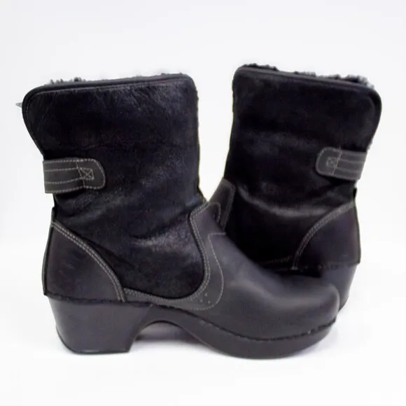 Dansko Boots Women's 8.5 Harper Black Leather Sheepskin Fur Lined Boots Size 39