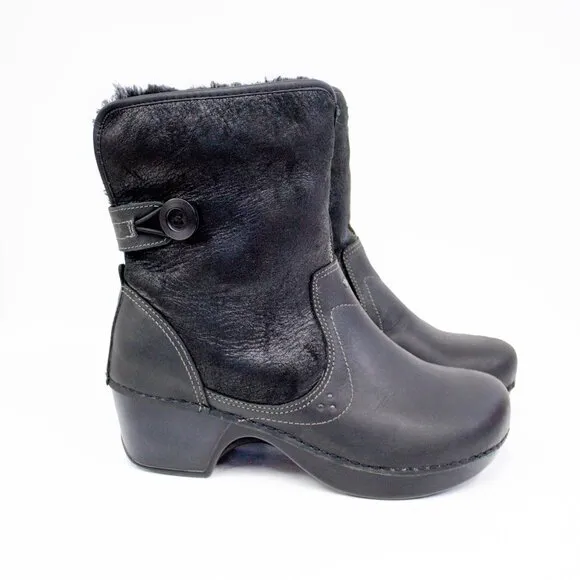 Dansko Boots Women's 8.5 Harper Black Leather Sheepskin Fur Lined Boots Size 39