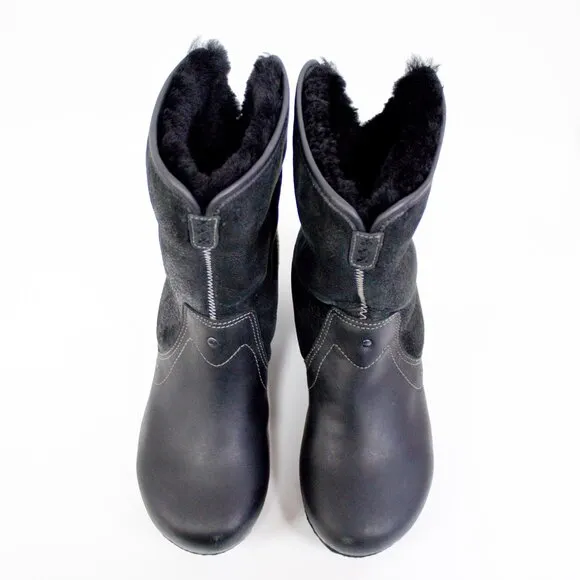 Dansko Boots Women's 8.5 Harper Black Leather Sheepskin Fur Lined Boots Size 39