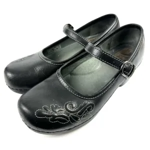 Dansko Savannah Maryjane Clog 38 Black Leather Floral Embroidered Womens Shoes