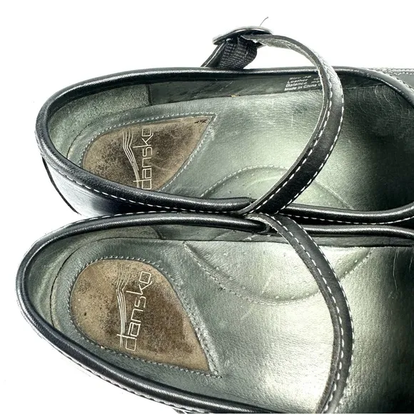 Dansko Savannah Maryjane Clog 38 Black Leather Floral Embroidered Womens Shoes