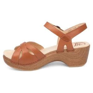 Dansko Season Sandal in Camel Brown Leather with Peep-Toe Design Size 38 EUC