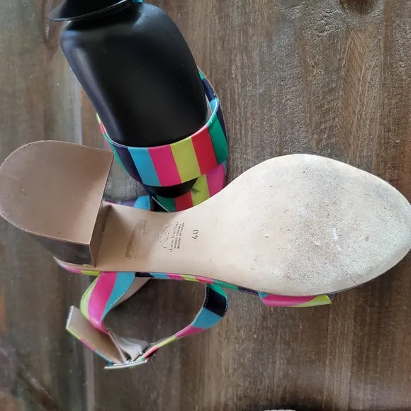 DEE KELLER Vibrant Multi-Colored Stripe Heel Sandals Pink Green Made In Italy