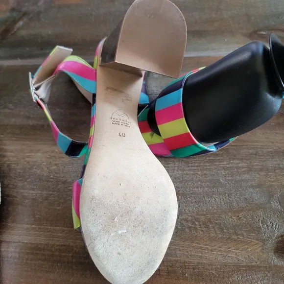 DEE KELLER Vibrant Multi-Colored Stripe Heel Sandals Pink Green Made In Italy