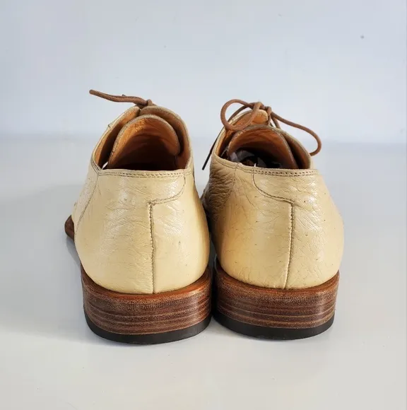 Dee Mens Italy Handmade Ostrich Leather Derby Dress Shoes LaceUp Sz 10 Light Tan